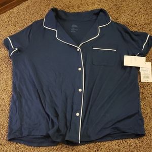 Silky navy blue button down pajama top XXL